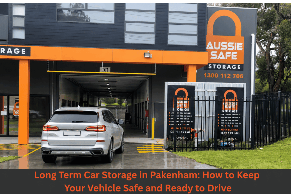 Featured image for Aussie Safe Storage blog showing SUV entering the storage facility with words "Long Term Car Storage in Pakenham: How to Keep Your Vehicle Safe and Ready to Drive"