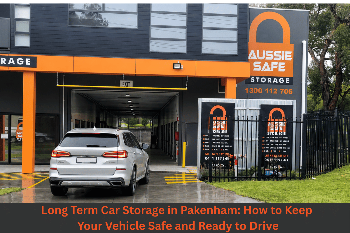 Featured image for Aussie Safe Storage blog showing SUV entering the storage facility with words "Long Term Car Storage in Pakenham: How to Keep Your Vehicle Safe and Ready to Drive"